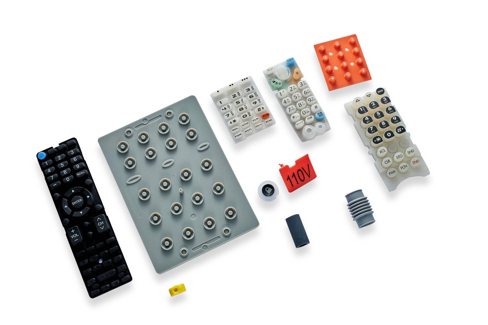 a group of electronic components and remote controls